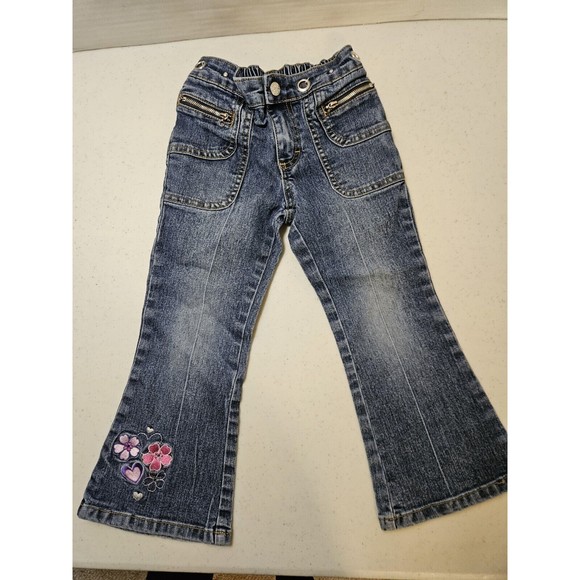 Sketchers Size 4 Girls Jeans With Elastic Waist Embroidered Embroidery Pink - Picture 1 of 7